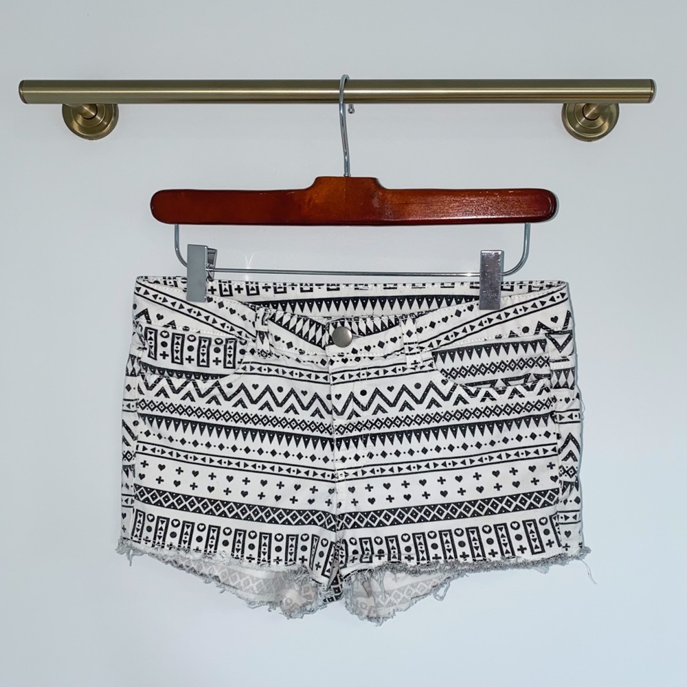 White Denim Boho Print Shorts